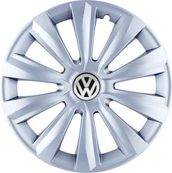 Jestic Car Hubcap Set Delta with VW Emblem 13" 4pcs Silver