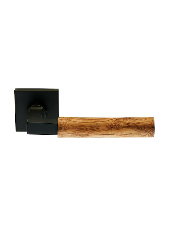 Zogometal Lever Front Door with Rosette Left with Rosette Black / Olive wood