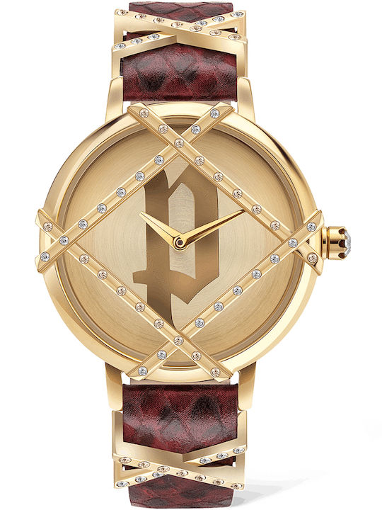 Police Rila Damen Uhr mit Burgundisch Lederarmband