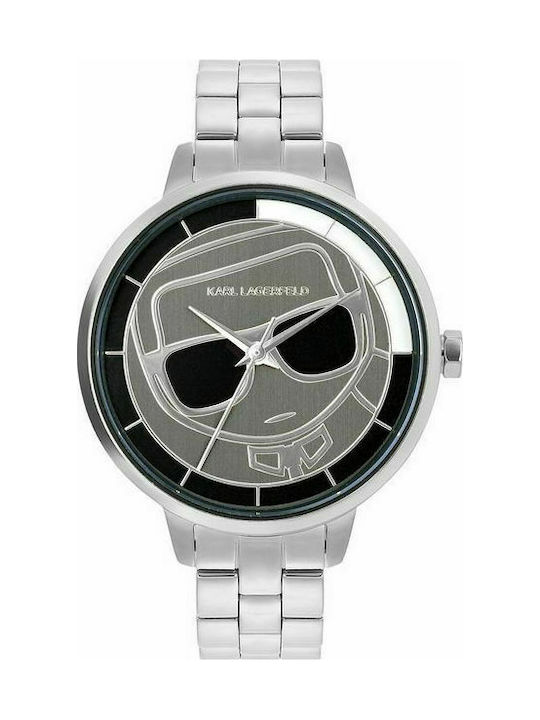 Karl Lagerfeld Ikonik Silhouette Watch with Silver Metal Bracelet