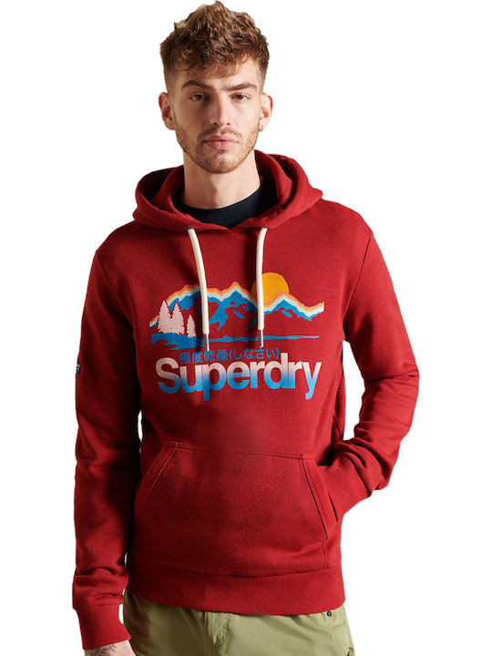 Superdry Hanorac pentru bărbați cu glugă și buzunare Rouge Red Grit