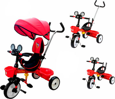 ForAll Παιδικό Τρίκυκλο Ποδήλατο Umbaubar mit Aufbewahrungsmöglichkeit, Zelt & Elternlenkung Mickey Mouse für 18+ Monate Rot