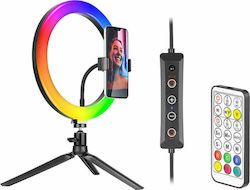 Tracer RGB Ringlicht 26cm 2800 - 7000K mit Schreibtisch Stativ und Halterung für Mobiltelefon