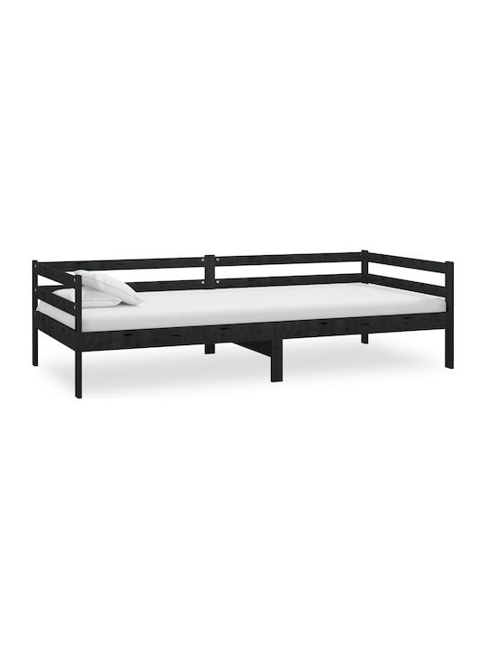 Sofa Single Bed Solid Wood with Slats Μαύρο 90x...