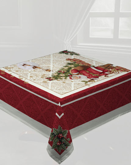 Vassiliadis Bros Hallo Babbo Christmas Tablecloth Runner Wooden Red L140xW140cm.