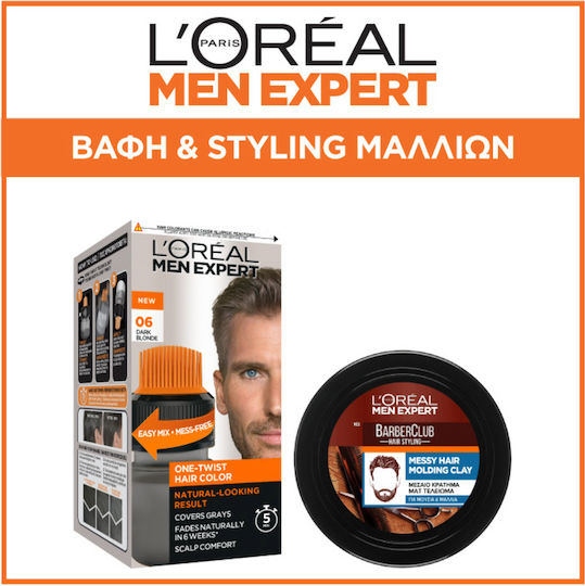 L'Oreal Paris Men Expert One Twist Color 06 Blond/Dunkel & Barber Club Molding Clay 75ml Haarpflegeset für gefärbtes Haar 2Stück
