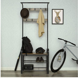 Eingangsmöbel mit Garderobe & Schuhschrank Black Velvet-Black Metal 72x33.7x183cm