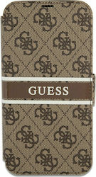 Guess 4G Printed Stripe Synthetic Leather Book Brown (iPhone 13 mini)