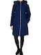 Heavy Tools Women's Long Puffer Jacket for Winter with Hood Blue