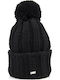 Replay Pom Pom Beanie Frauen Beanie mit Rippstrick in Schwarz Farbe