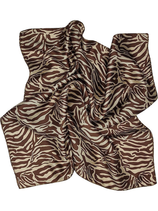 Women's Satin Zebra Scarf square 50cm x 50cm Brown