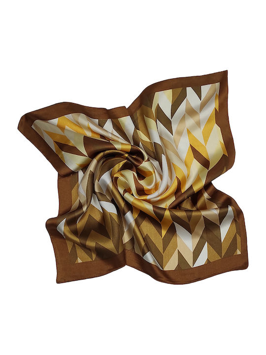 Women's Satin Handkerchief square 50cm x 50cm Brown Fishbone