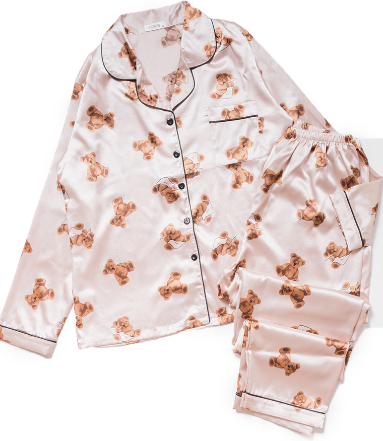 Lingerie Center Χειμερινό Γυναικείο Σετ Πιτζάμας Σατέν Μπεζ LC543