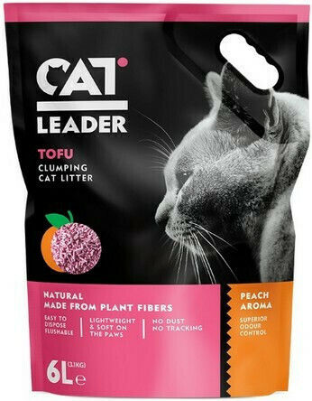 Cat Leader Tofu Clumping Φυτική Άμμος Γάτας Tofu με Άρωμα Ροδάκινο 5kg