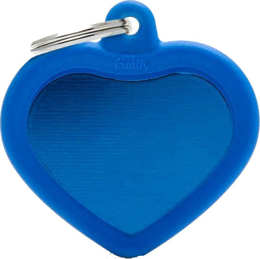 My Family Hushtag Collection Aluminium Rubber Dog ID Tag Heart Blue made of Rubber Personalized