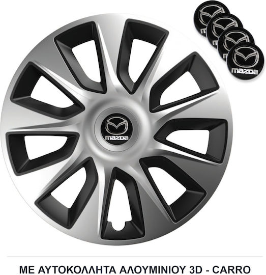 Versaco Σετ Τάσια Αυτοκινήτου Stratos με σήμα Mazda 4τμχ 14" Ασημί/Μαύρο