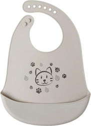 Kiokids Cat Waterproof Bib Silicone with Button & Pocket Gray