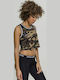 Bluze Damă de Vara Crop Top Fără Mânecă Wood Camo/Negru/Alb
