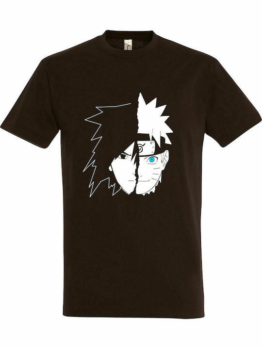 Tricou Unisex " Naruto Sasuke Split Face, Anime " Ciocolată