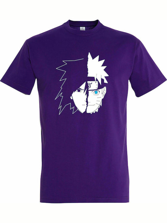 T-shirt Unisex " Naruto Sasuke Split Face, Anime " Dunkel lila