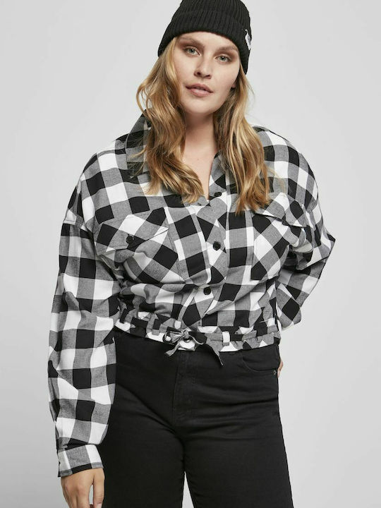 Long Sleeve Women's Cotton Shirt Black Checked