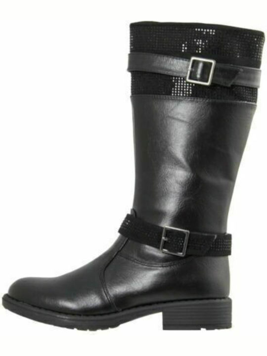 Leather Kids Boots with Zipper Black