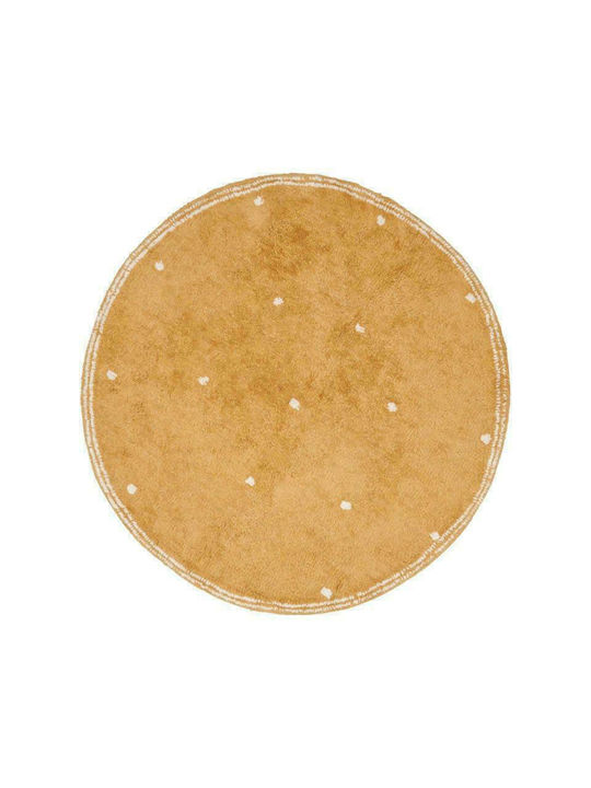 Little Dutch Dot Kids Rug Cotton Pure Ochre Round with Diameter 110cm