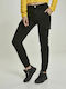 Women's High-waisted Fabric Cargo Trousers with Elastic Black