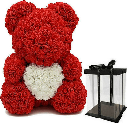 Teddy Bear Made of Artificial Roses Red/White in Box