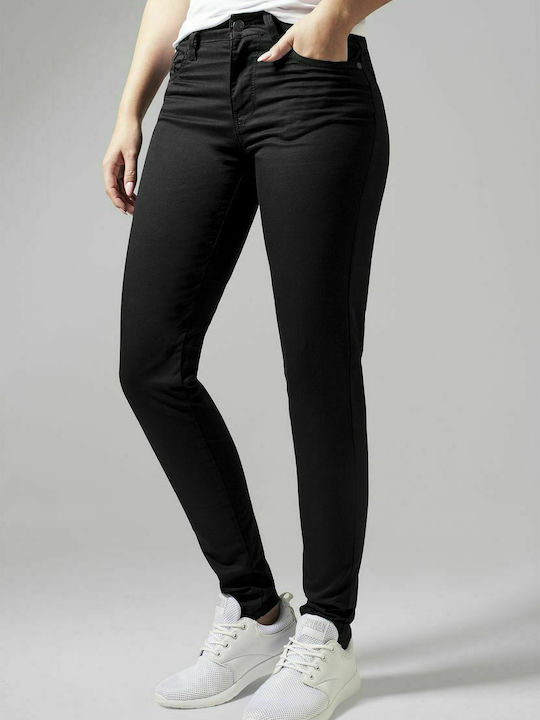 Urban Classics TB1361 Women's Cotton Trousers in Skinny Fit Black
