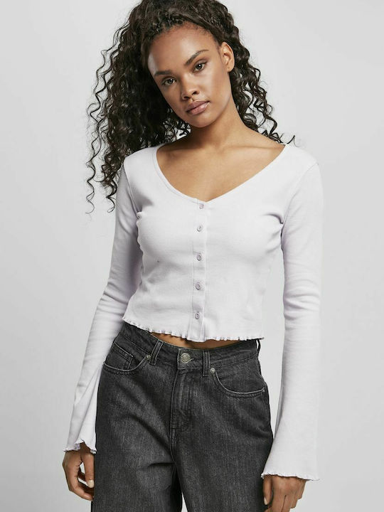 Short Women's Knitted Cardigan with Buttons Purple