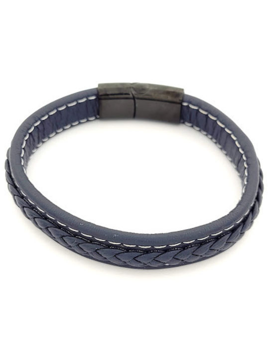 Slevori Herrenarmband mit Stahl und blauem Leder Code BBSS-0134.BKBL