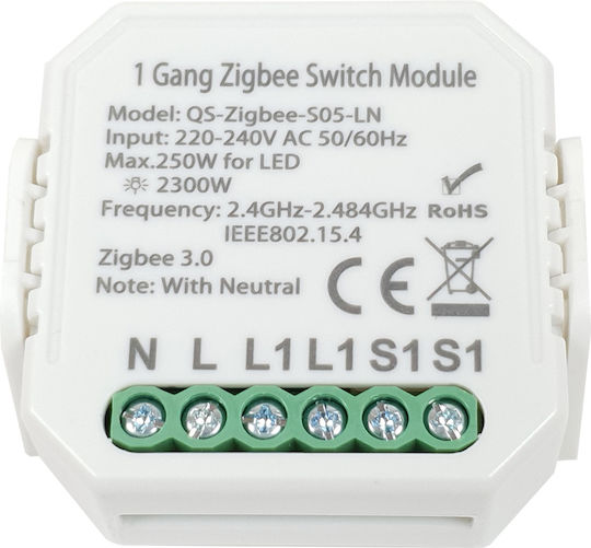 SmartWise Intermediate Switch 1 Channel ZigBee 10A With Neutral