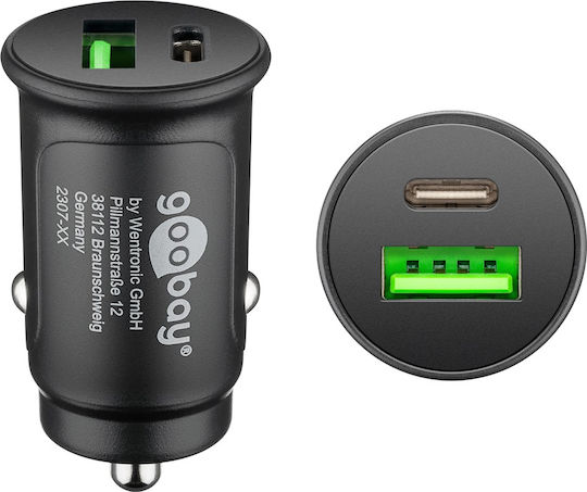 Goobay Зарядно за кола 30W 3Спецификация с Портове: 1xUSB 1xType-C Черен Цвят