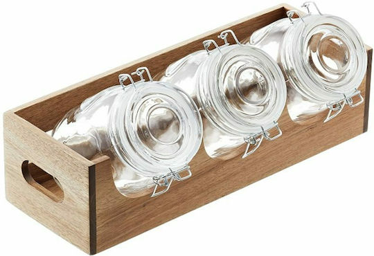 Leone Buffet Glass Container with Holder 1lt 3pcs 40x14x11cm