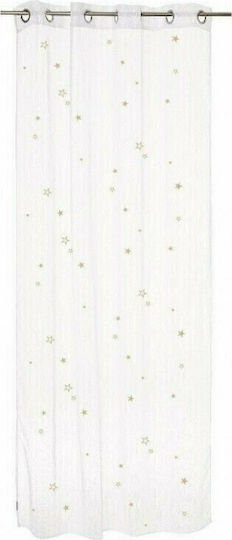 Atmosphera Kids Grommet Top Curtain Gold Stars White 3560238906675W 140x250cm