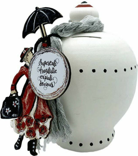 LiebeQueen Mary Poppins Money Box Ceramic White 13x13x20cm