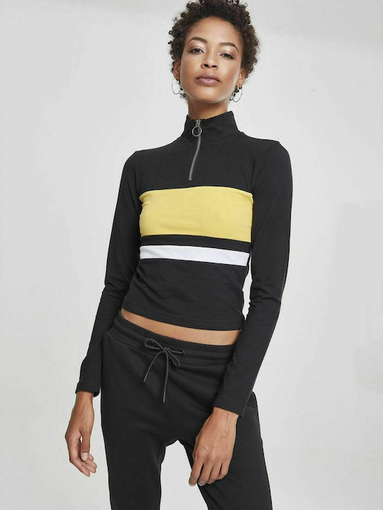 Urban Classics TB2476 Women's Blouse Cotton Long Sleeve with Zipper Black