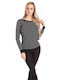 Fashion Style Damen Langarm Pullover Gestreift Schwarz