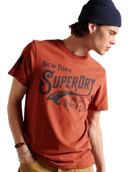 Superdry Ανδρικό T-shirt Πορτοκαλί με Στάμπα
