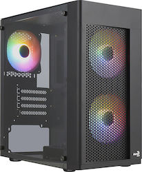 Aerocool Hexform Gaming Midi Tower Κουτί Υπολογιστή με Πλαϊνό Παράθυρο Μαύρο με 3 ανεμιστήρες FRGB