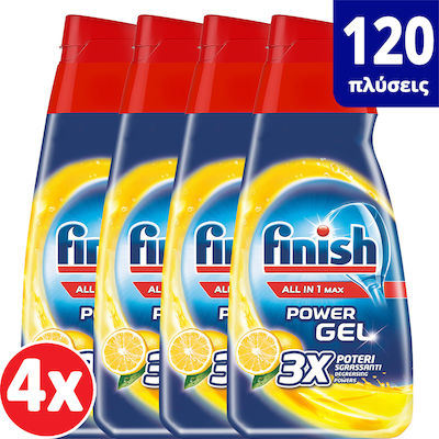 Finish All in 1 Power Dishwasher Gel Detergent Λεμόνι 4x600ml