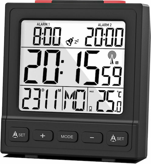 Mebus Επιτραπέζιο Ψηφιακό Ρολόι LCD με Ξυπνητήρι Μαύρο 25581