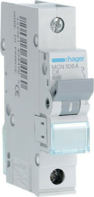 Hager 1-Pole Automatic Circuit Breaker 6A MCN106A