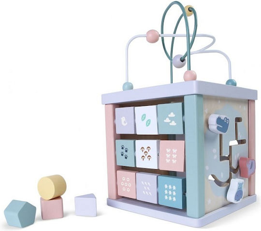 Ecotoys Activity Cube Activity Cube with Prewriting & Clock made of Wood for 18++ Months
