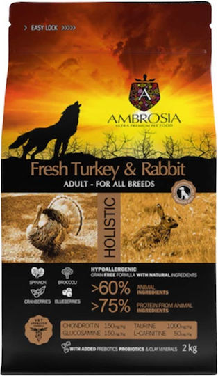 Ambrosia Fresh Turkey & Rabbit Adult All Breeds 12kg Dry Food Grain-Free for Adult Dogs with Turkey and Rabbit