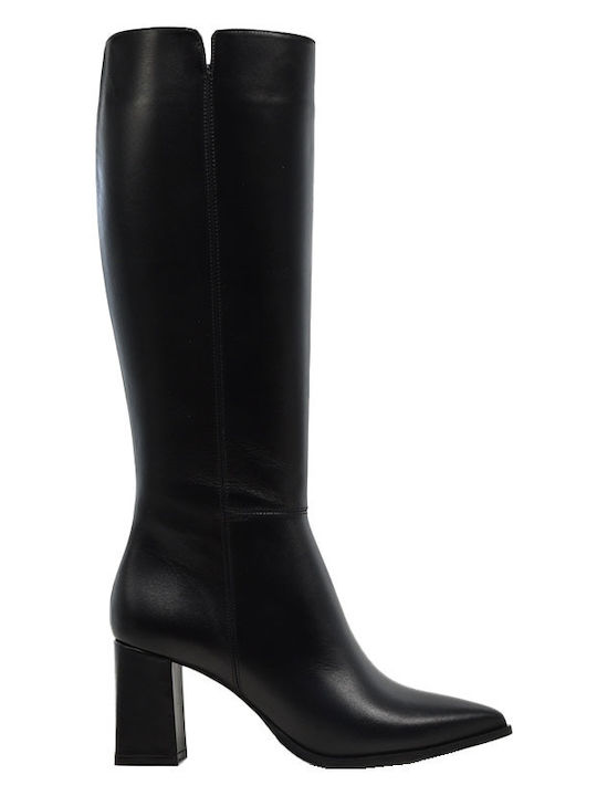 Leather Medium Heel Women's Boots with Zipper Λ Black