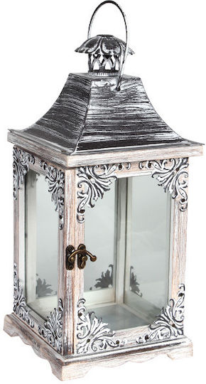 Keskor Tabletop Wooden Lantern White 16x16x35cm