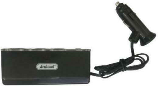 Andowl Car Charger with Ports: 1xUSB 3xLighter Black Color
