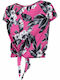 4F Femeie Sport Crop Tricou Floral Fuchsia